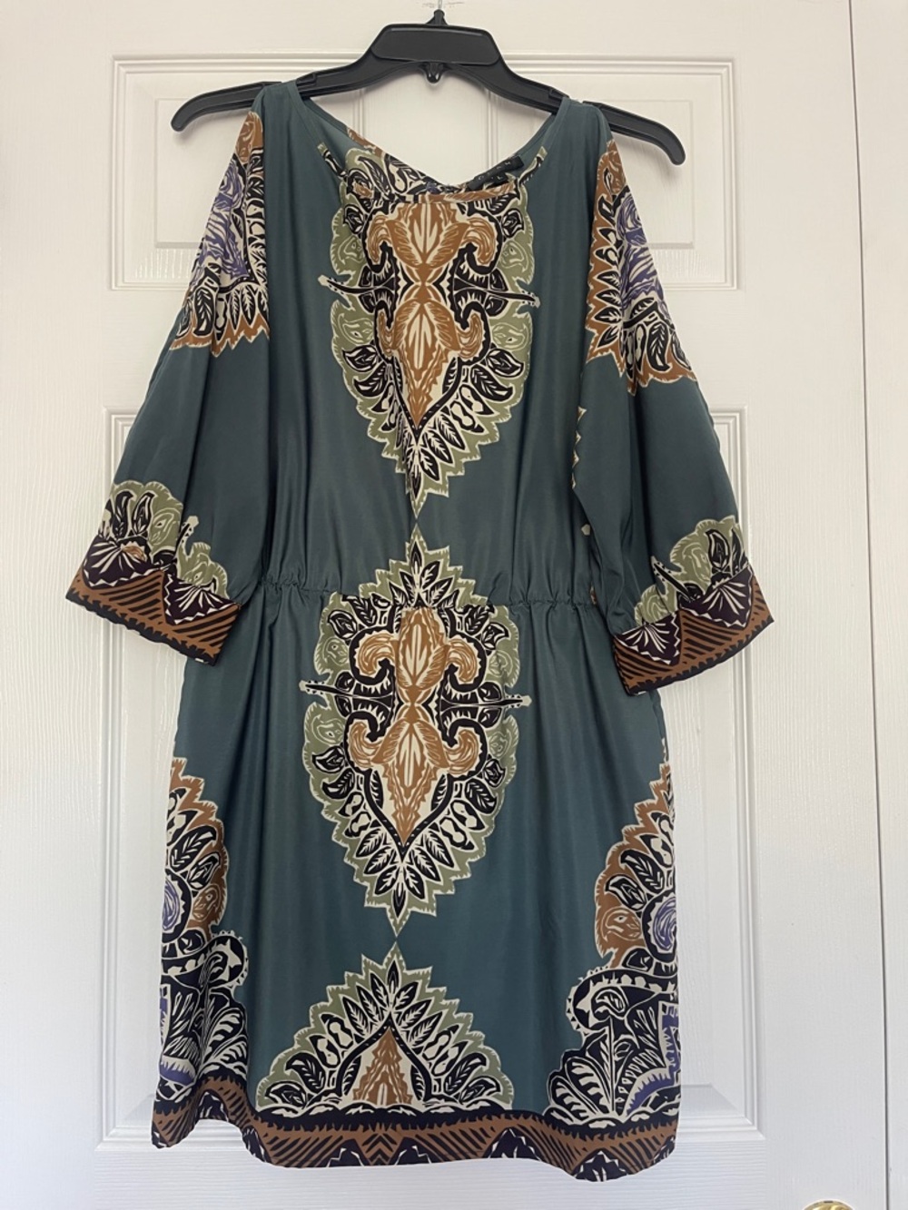 Elegant Boho Pattern Dress with 3/4 Split Sleeves